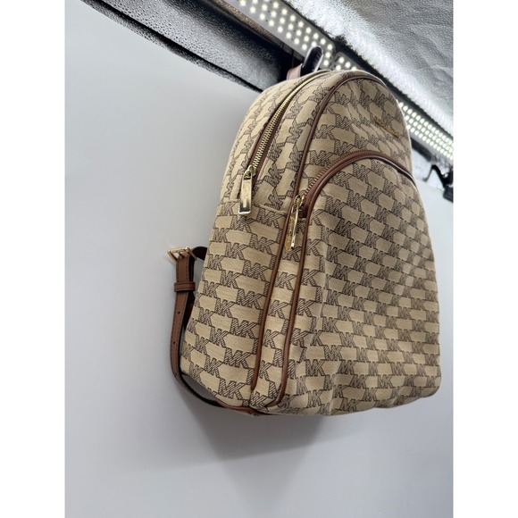Michael Kors Abbey Large Backpack Beige Tan MK Signature Monogram Canvas Gold main image 6